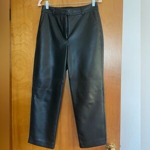Babaton Black Leather Straight Leg Pants